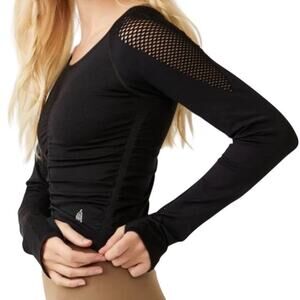 Free People Movement small On the Rise ruched mesh athletic top TLS1 3281